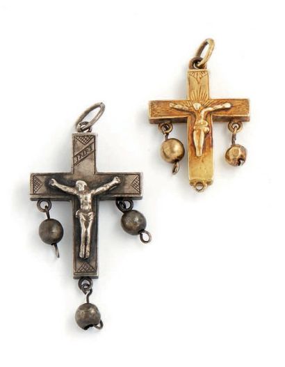 null Deux croix reliquaire en argent et argent doré. Travail du XVIIIe siècle.
Poids...