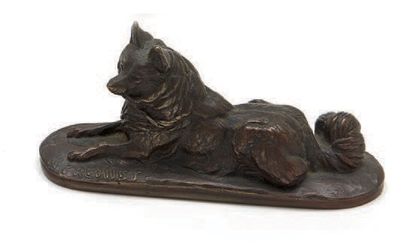 D'après Emmanuel FRÉMIET (1824-1910) Loup au repos.
Epreuve en bronze à patine brune...