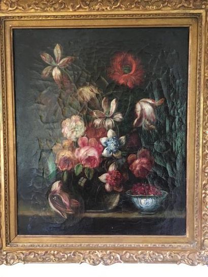 null Ecole française du XVIIIe siècle. Bouquet de fleurs, huile sur toile. 

Dim.:...