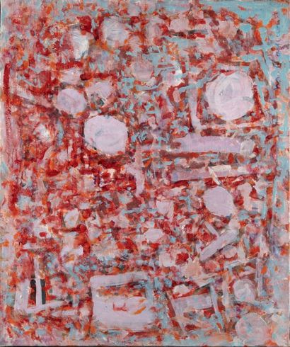RAYMOND Marie, 1908-1988 
Sans titre rouge et rose,
Peinture sur toile, signée en...
