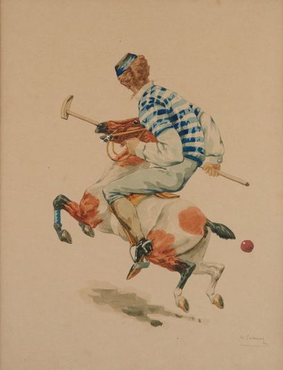 Charles Ferdinand de Condamy (1847-1913) 
Caricature de joueur de polo
Aquarelle...
