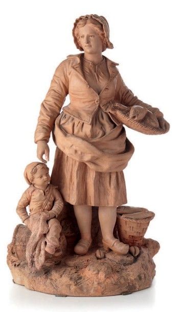 École Française du XIXe siècle 
Groupe en terre cuite représentant une femme de pêcheur...