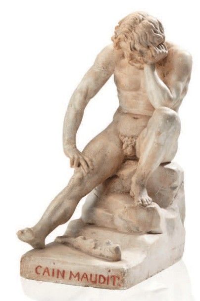François Jouffroy (1806-1882) 
Caïn Maudit
Statuette en plâtre patiné titrée:
Caïn...
