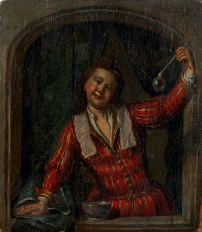 Attribué à Mathijs MAIVEU (1647-1721) 
Les bulles de savon
Panneau de chêne, une...