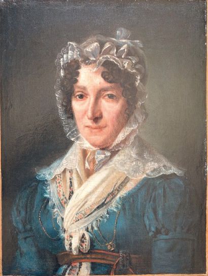 École Française du XIXe siècle 
Portrait de femme de qualité dans le goût de BOILLY
Huile...