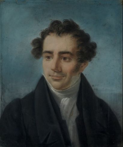 ECOLE FRANÇAISE DU XIXe 
Pastel représentant un portrait de jeune homme.
Signé en...