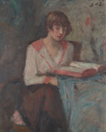 D'ESPAGNAT Georges, 1870-1950 
La lecture
Huile sur toile (très petits trous sur...