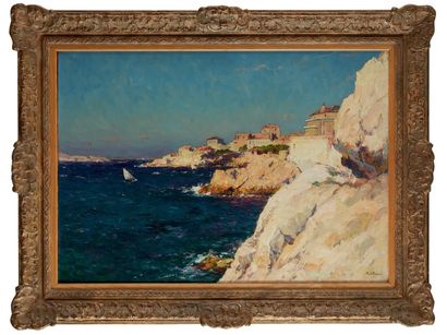 OLIVE Jean-Baptiste, 1848-1936 
Marseille, vue de la corniche, Huile sur toile (petites...