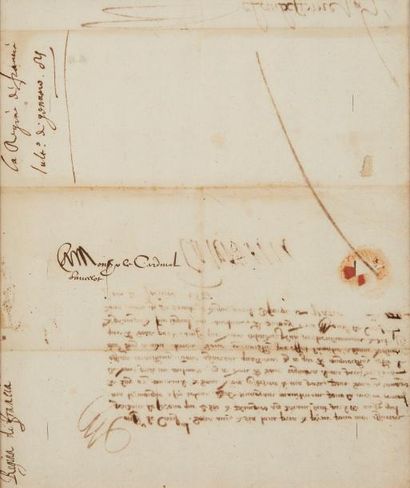 null Catherine de MÉDICIS (Florence 1519-Blois 1589) 

Lettre signée « Caterina »...