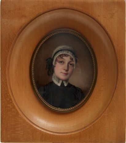 null Miniature figurant un portrait de jeune femme.
Fin du XIXe siècle.
Dim. À vue:...