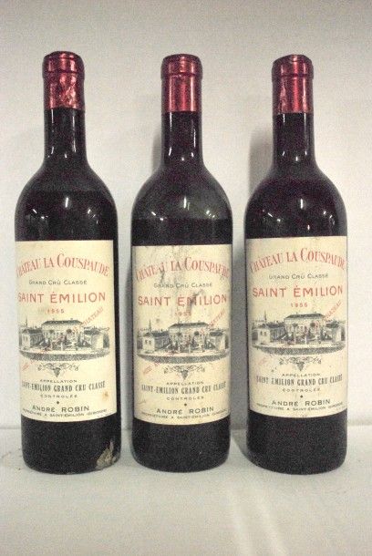 null Trois bouteilles de Château La Couspaude 1955 (basse épaule / vidange)