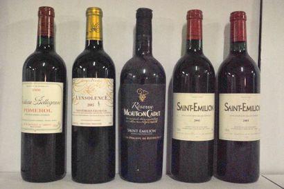 null Ensemble composé de cinq bouteilles de Bordeaux rouge:
- Une bouteille de Château...
