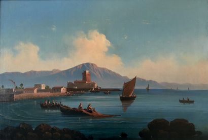 École Napolitaine du XIXe siècle 
Panorama de la baie de Naples
Huile sur toile
Dim.:...