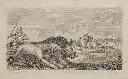 D'après STEFANO DELLA BELLA (1610-1664) 
Estampe figurant une scène de chasse au...