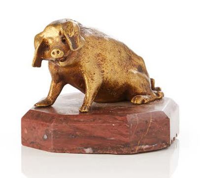 Louis Carvin (1860-1941) 
Cochon.
Bronze à patine mordorée sur socle en marbre, signé....