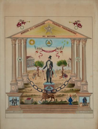 Compagnons du Devoir à Lyon 
Lithographie datée 1831-1841, 10e anniversaire de la...