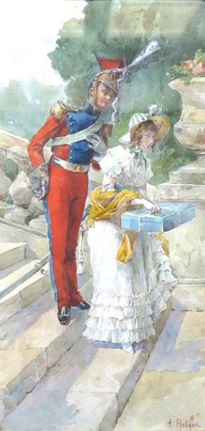 Alcide Théophile ROBAUDI (Nice, 1820- Paris, 1928) 
Le galant lancier rouge de la...