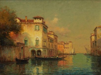 BOUVARD (Fin XIXe siècle) 
Canal, gondoles et voiles à Venise.
Paire d'huiles sur...