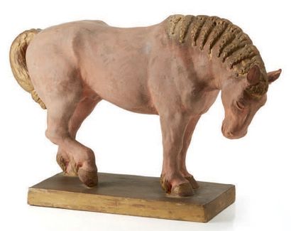 null Sculpture en terre cuite représentant un cheval.
H30 L46 P15cm