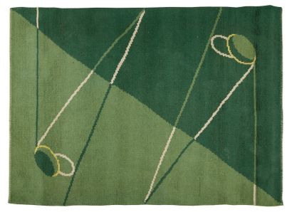 null Tapis en laine vert nuancé à décor de clubs de golf stylisé.
Travail 1940
Dim.:...