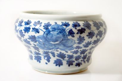 null Cache pot en porcelaine à décor floral et feuillages 

Couleur bleu sur fond...