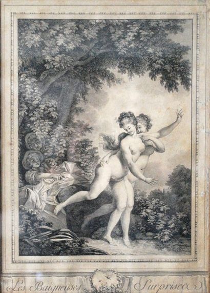 null Paire de gravure figurant Venus et Adonis et Les Baigneuses Surprises. 

Dimensions...