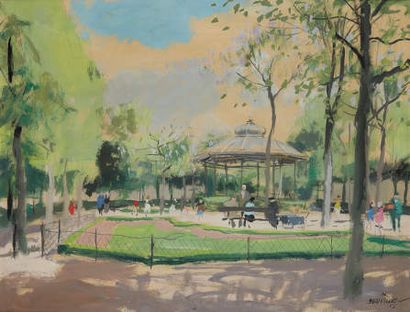 BEUVILLE BEUVILLE Georges (1902-1982), Le kiosque au Luxembourg, 1956, gouache, signée...