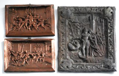 null Trois plaques en métal repoussé (cuivre). XIXe siècle.


Dim.: 26,5 x 20 cm...