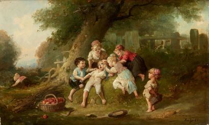 François Louis LANFANT DE METZ (1814-1892) Scène d'enfantillage en sous-bois.
Huile...