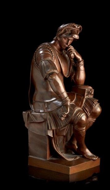 null Statuette en bronze ciselé et patiné représentant Laurent de Médicis, duc d'Urbino;...