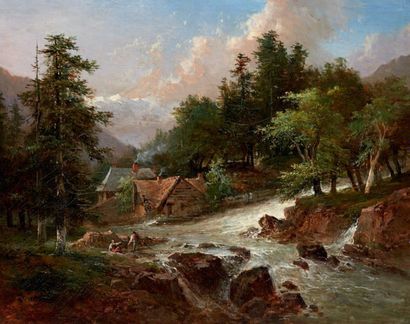 Louis Etienne WATELET (1780-1866) Le torrent.
Huile sur toile signée.
Dim: 27 x 34...
