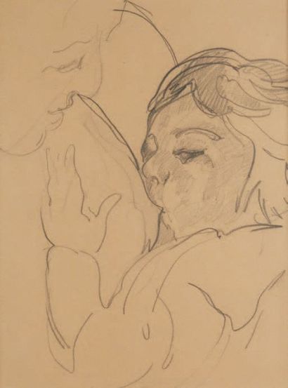 Nicolas TARKOFF (1871-1930) Maternités.
Deux dessins au crayon noir sur papier beige,...