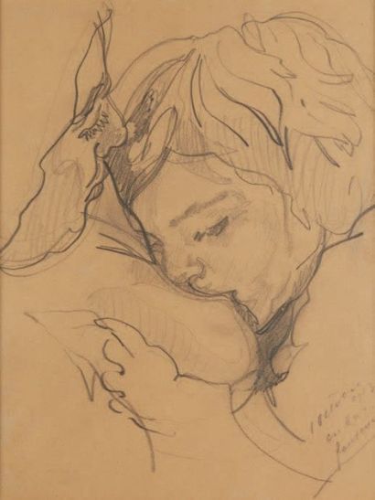 Nicolas TARKOFF (1871-1930) Maternités.
Deux dessins au crayon noir sur papier beige,...