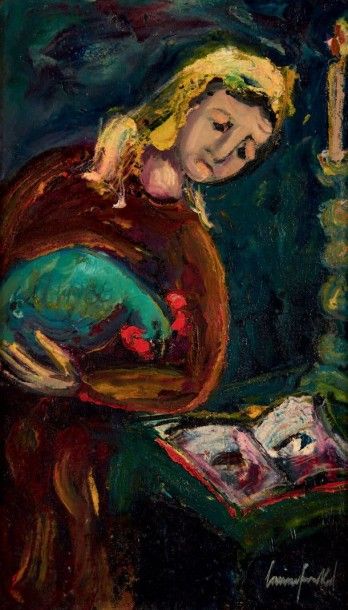 Boris S FRENKEL (1895-1984) Jeune juive au coq.
Huile sur toile, signée en bas à...