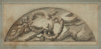 Ecole Italienne du XVIIIe siècle Etude de trophée.
Dessin à l'encre et aquarelle.
Dim.:...