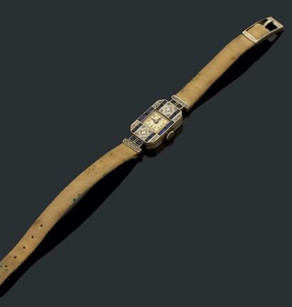 null Montre bracelet de dame mécanique en or gris 18K (750) à boîtier rectangulaire...