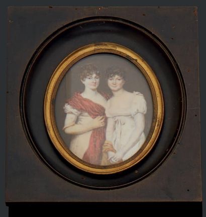 Ecole française du XIXe siècle (d'après LE GUAY) Portrait de deux sœurs en robe de...