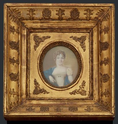 Ecole FRANCAISE vers 1800 Portrait d'une jeune femme à la robe de voile blanc.
Miniature...
