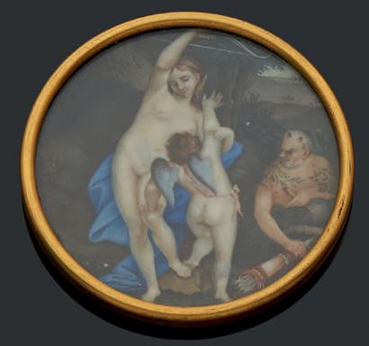 ÉCOLE ALLEMANDE de la fin du XVIIIe siècle Vénus et l'amour
Miniature ronde sur ivoire
Attribué...