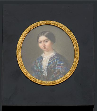 Ecole Française vers 1830/35 Portrait d'une jeune femme en buste vers la gauche en...
