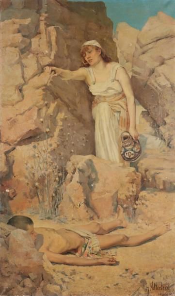 Joseph VILLECLERE (XIXe siècle) 
Agard et Ismaël dans le désert, 1884
Huile sur toile,...