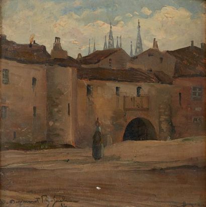 DESPARMET-FITZ-GERALD Xavier (1861-1941) 
Huile sur panneau figurant une vue de Bourges.
Signée...