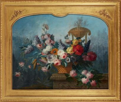 Joseph LERICHE (1738-1812) 
Nature morte aux fleurs
Important haut de trumeau en...