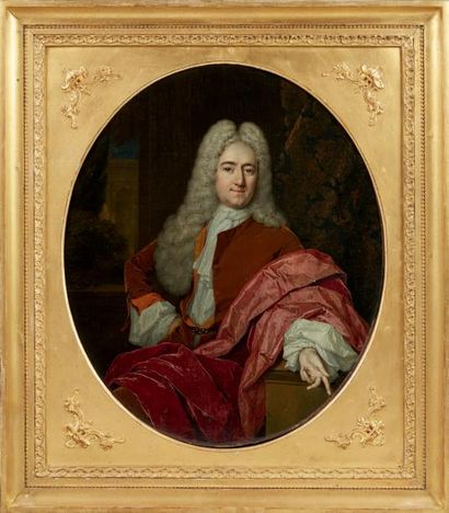 Constantin NETSCHER (1668 - 1723) 
Portrait d'homme et portrait de femme près d'une...