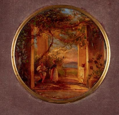 Antoine Sminck PITLOO (1790 - 1837) 
Sérénade sous une treille; vue d'un village.
Paire...