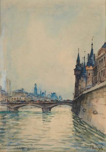 FRANK WILL (1900-1951) 
Aquarelle figurant une vue de Paris "La conciergerie".
Signée...