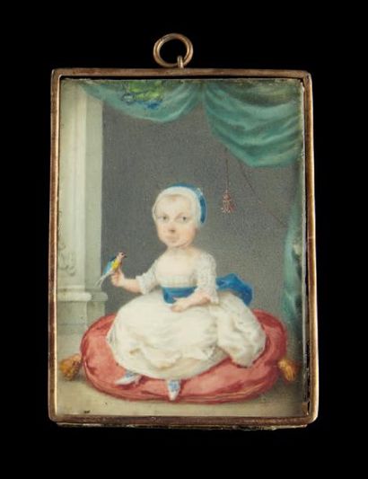 Ecole Allemande vers 1760 
Portrait d'un enfant princier en robe de soie blanche...