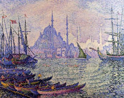 Paul SIGNAC (1863-1935) 
Voiliers devant Constantinople, 1907
Aquarelle sur traits...