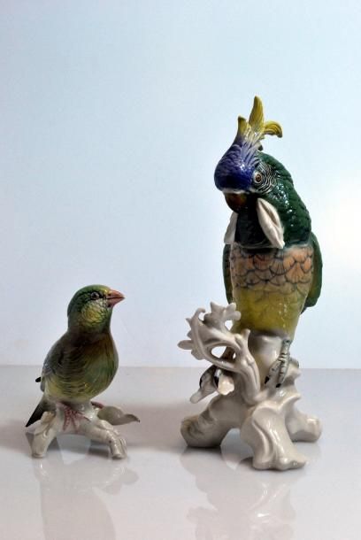 null Ensemble de cinq sujets en porcelaine polychrome figurant des oiseaux dont mésange,...
