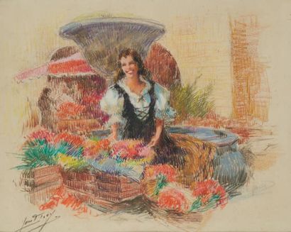 DIEY Yves (1892-1984) La marchande de fleurs, Pastel, signé en bas à gauche.
Dim.:...